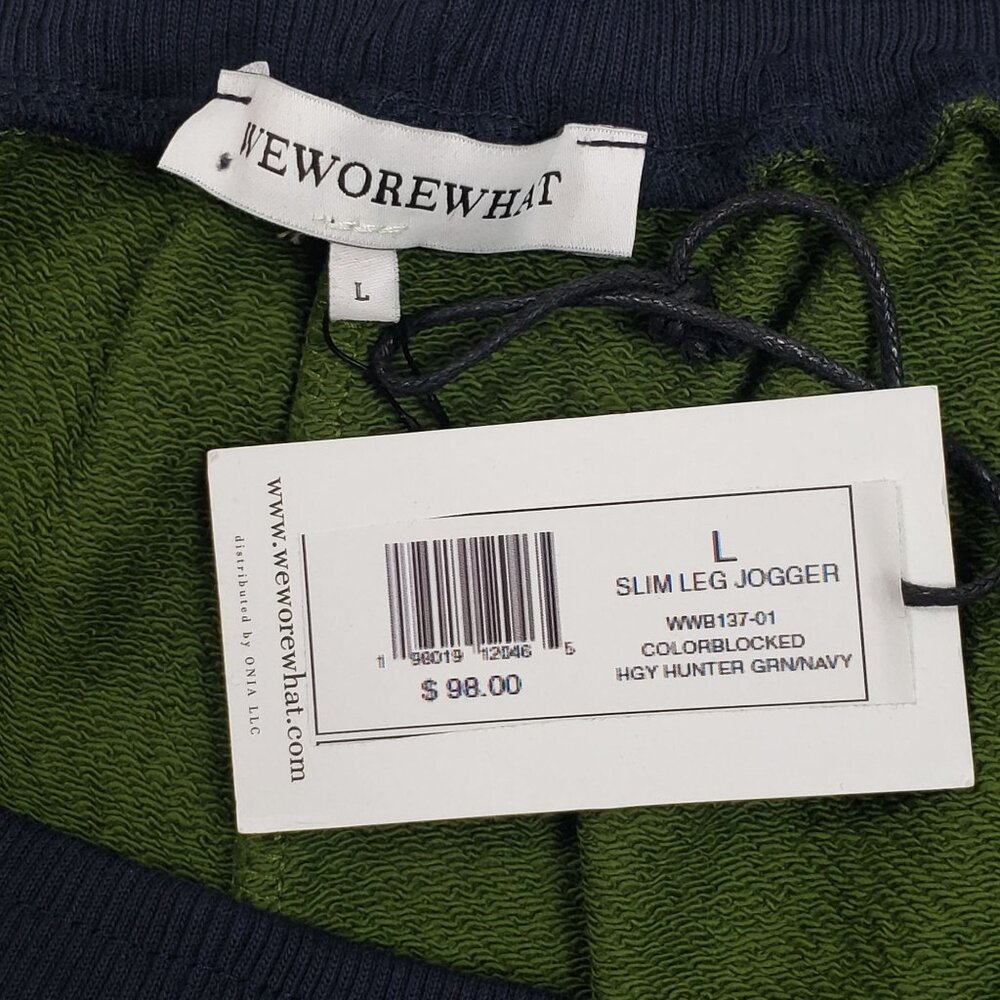 We Wore What Slim Leg Jogger Women Large Hunter Green Navy Colorblock Athleisure - Picture 3 of 14